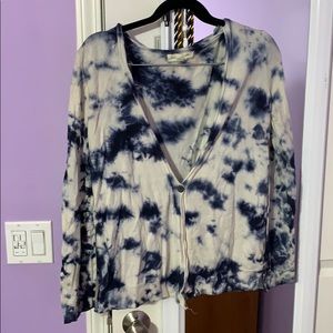 White & Blue tie-dye cardigan V-neck